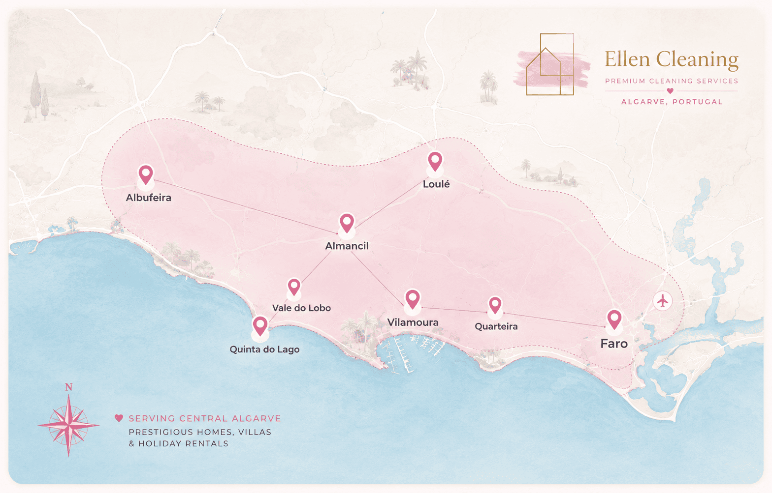 Map of the Algarve showing areas we cover